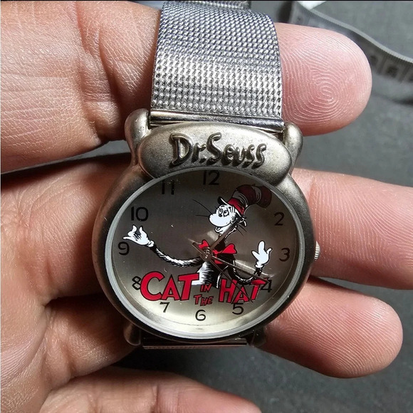 Vintage 1997 Dr. Seuss Cat In The Hat Silver Tone Quartz Watch Working 3ATM WR - Picture 3 of 9